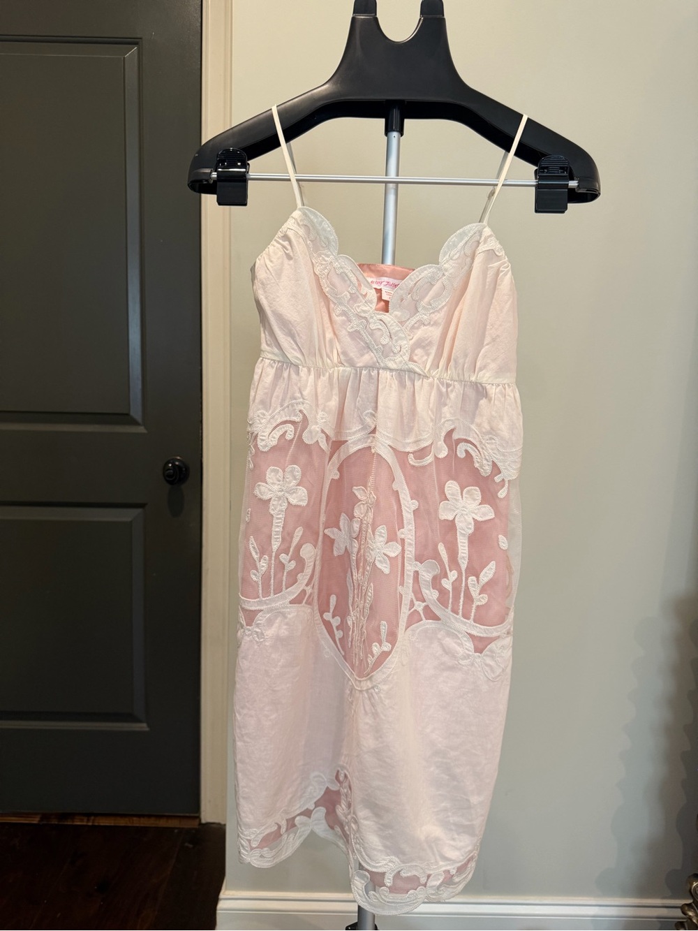 Betsey Johnson Pink Lace Embroidered Slip Dress Size 0